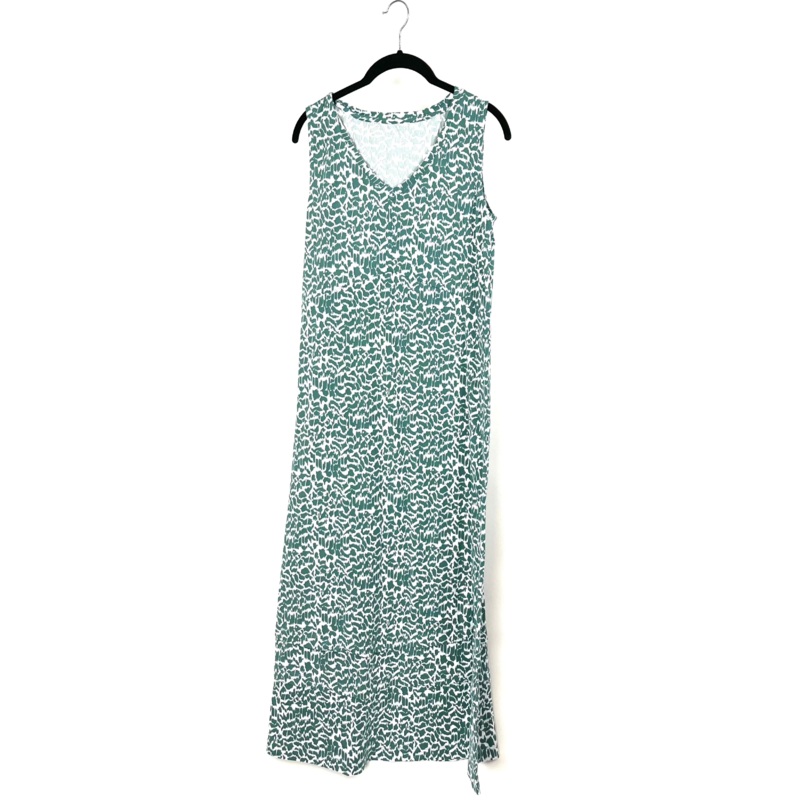 Green Abstract V-Neck Maxi Dress – Small/Medium