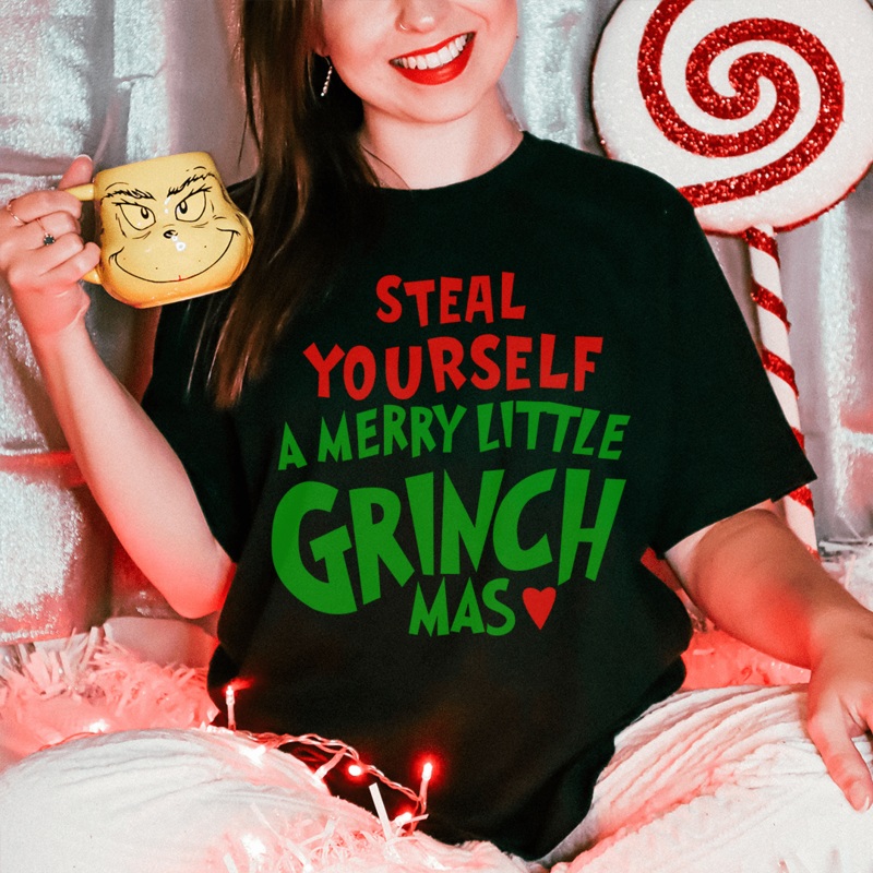 Steal Yourself A Merry Little Grinchmas Tee Black S