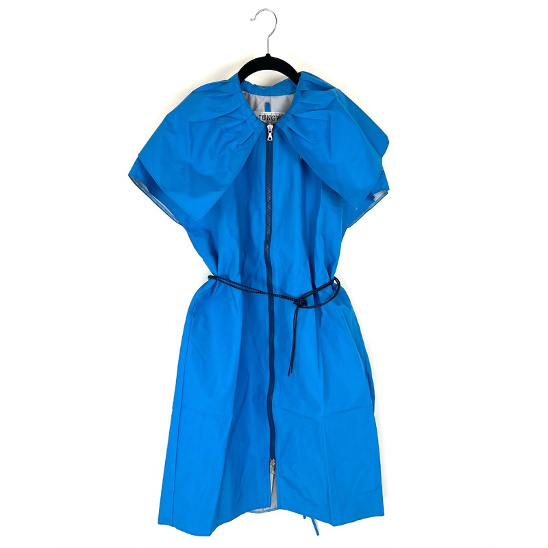 Bright Blue Ruffle Neck Short Sleeve Raincoat – Size 6/8, 10/12 and 14/16 Small (Size 6/8)