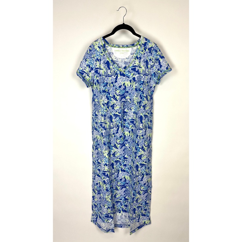 Blue And Green Floral Print Dress – Size 6/8