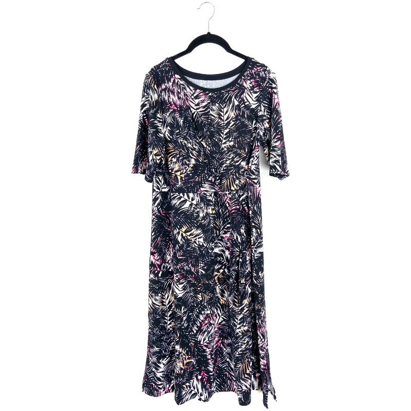 Leaf Printed Midi Dress With Tie – Small/Medium