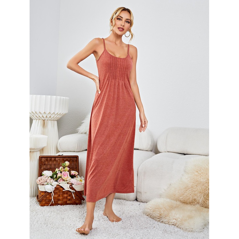 Scoop Neck Spaghetti Strap Night Dress Brick S