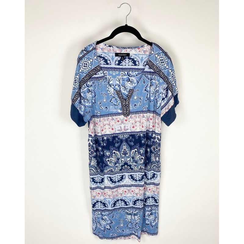 Blue Abstract Print Lounge Dress – Small