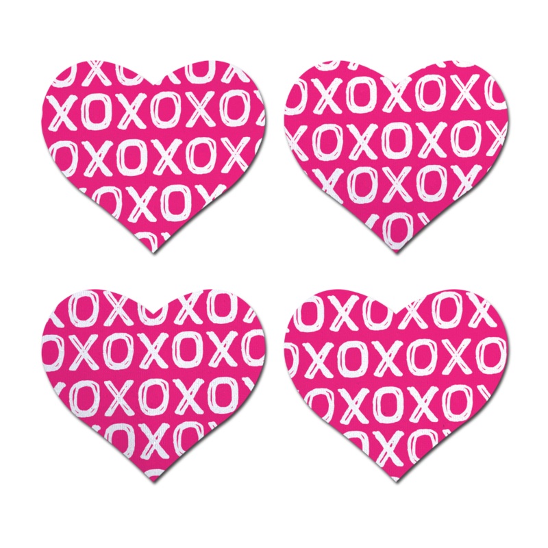 Petites: Two-Pair Small XO Pattern Pink Hearts Nipple Pasties by Pastease Pink