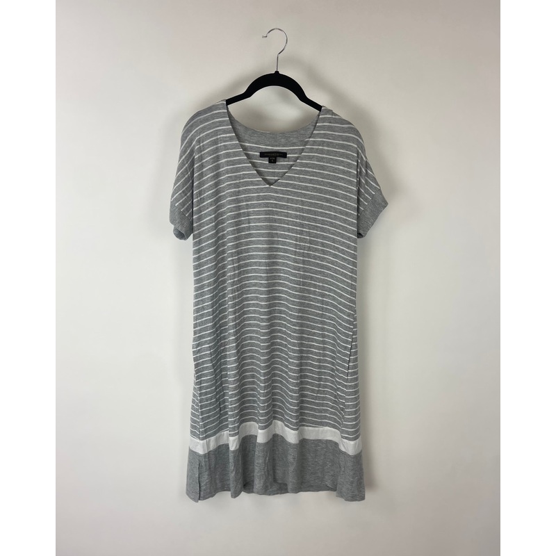 Grey and White Striped Lounge Dress – Small