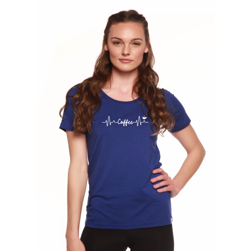 Heartbeat Coffee Printed Women’s Bamboo/Cotton Short Sleeve Scoop Neck T-Shirt Medium Black