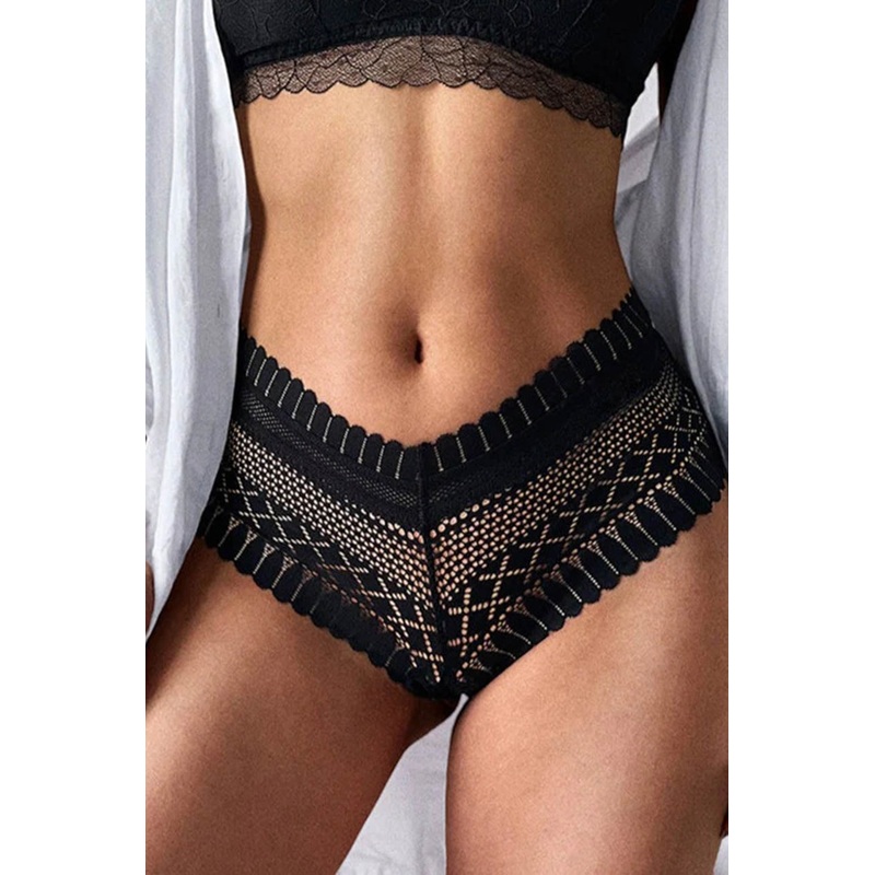 Feather Lace Cheeky Panty Black Extra Small/Small